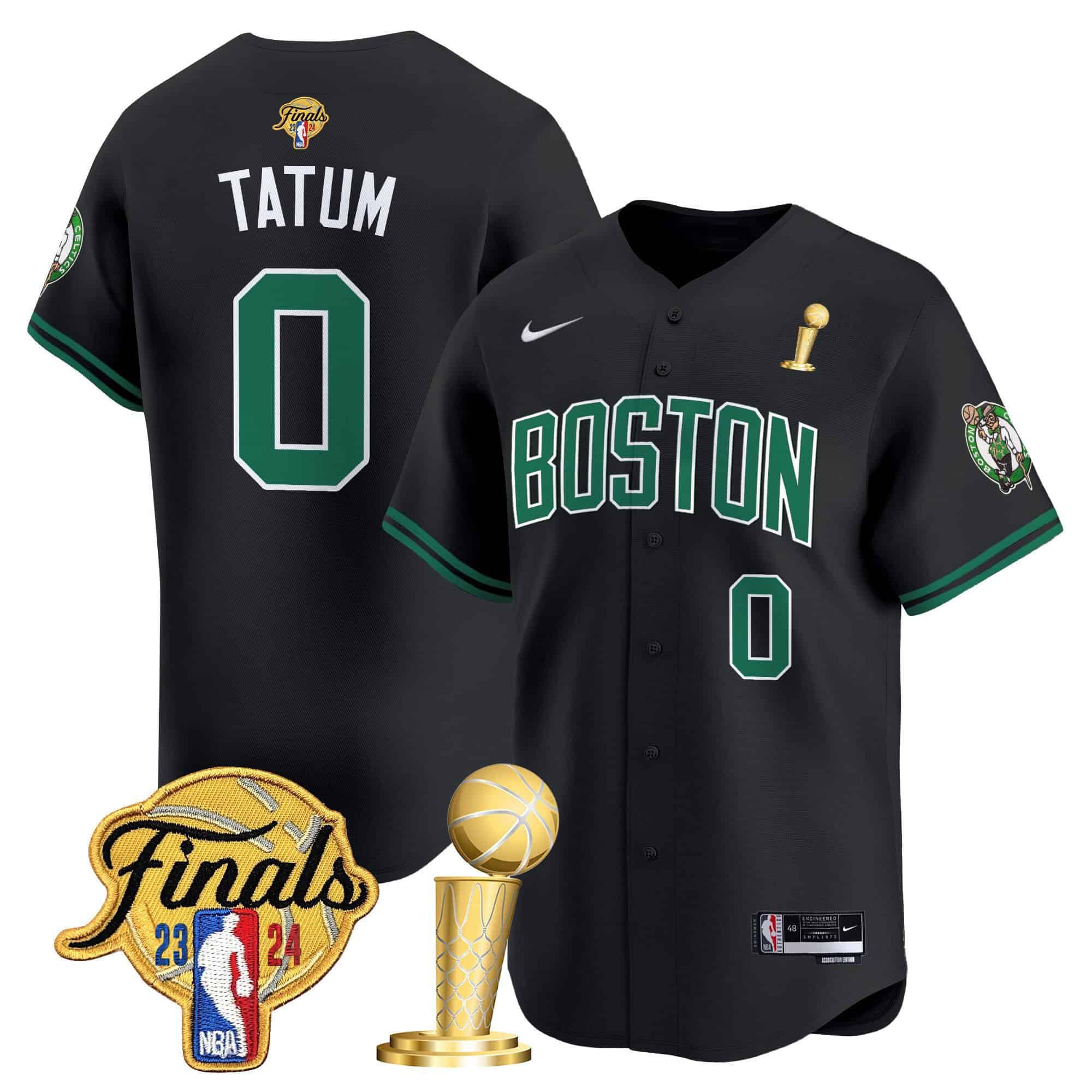 Men Boston Celtics #0 Tatum Black 2024 Nike Final & Champions Patch Baseball NBA Jersey